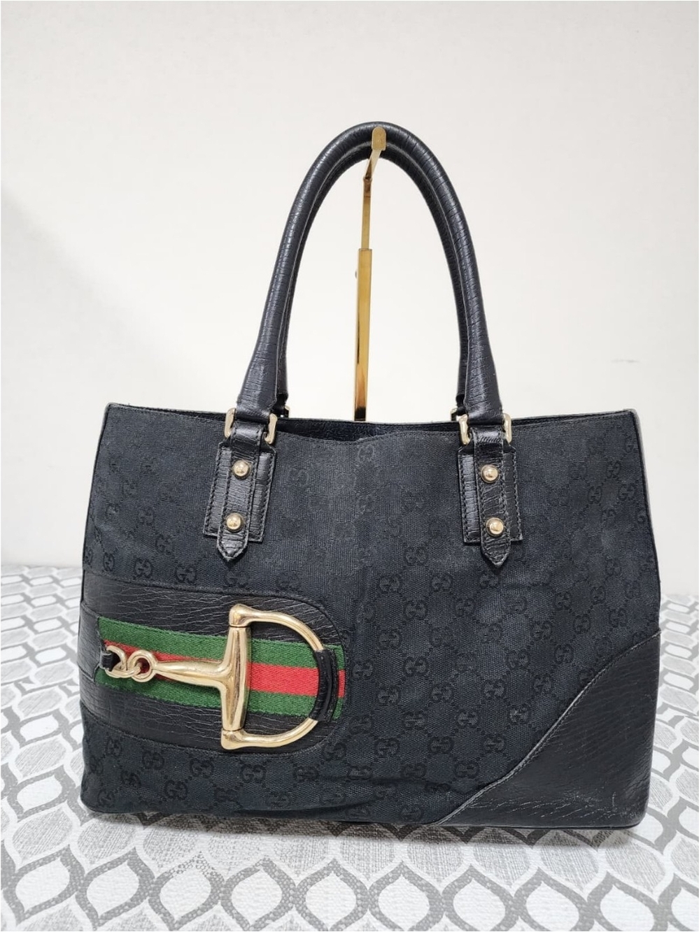 Gucci GG Canvas Horsebit Tote Bag Black